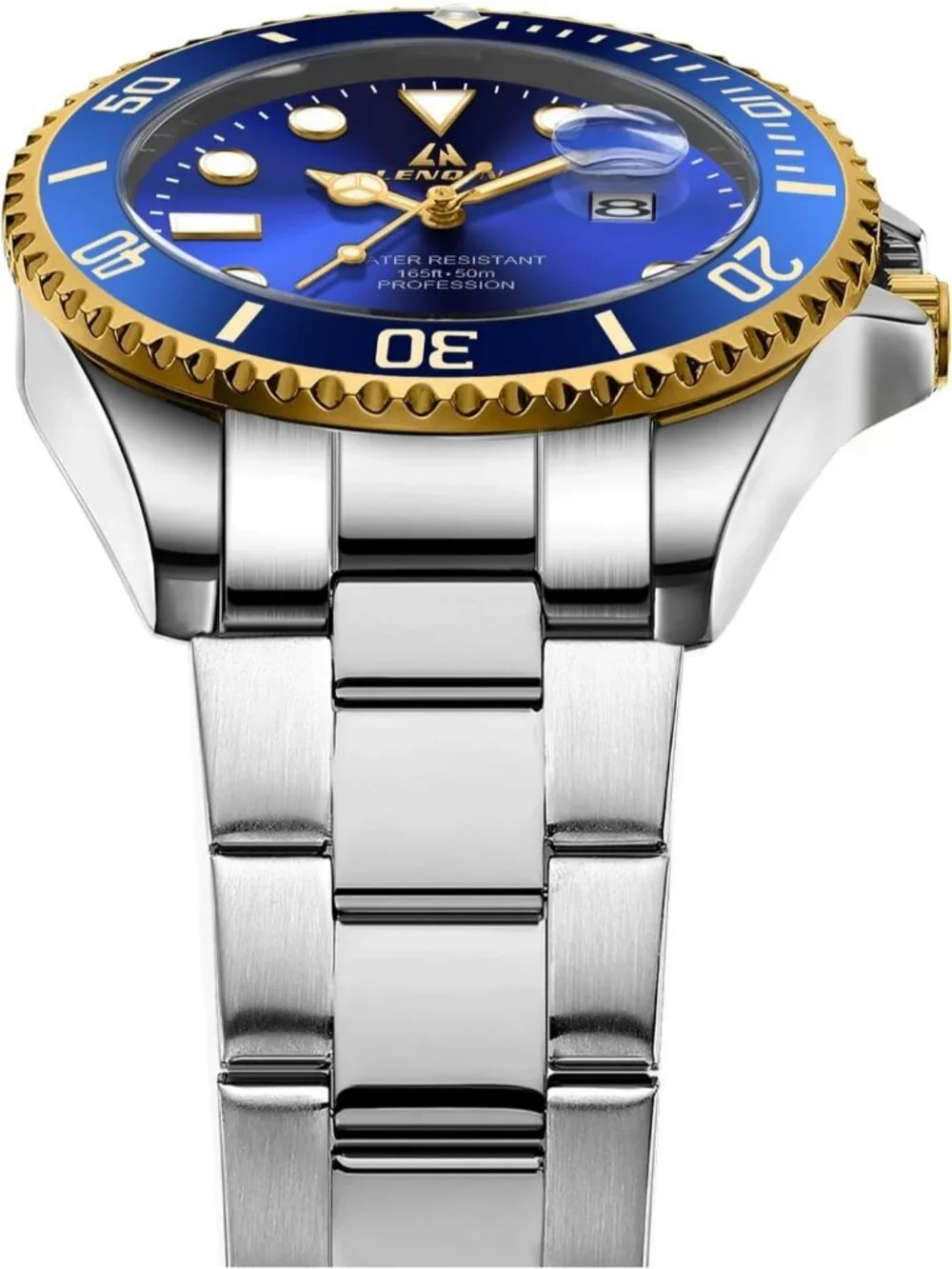 Men's Silver Blue Stainless Steel Analog Quartz Waterproof Luminous Round Watch